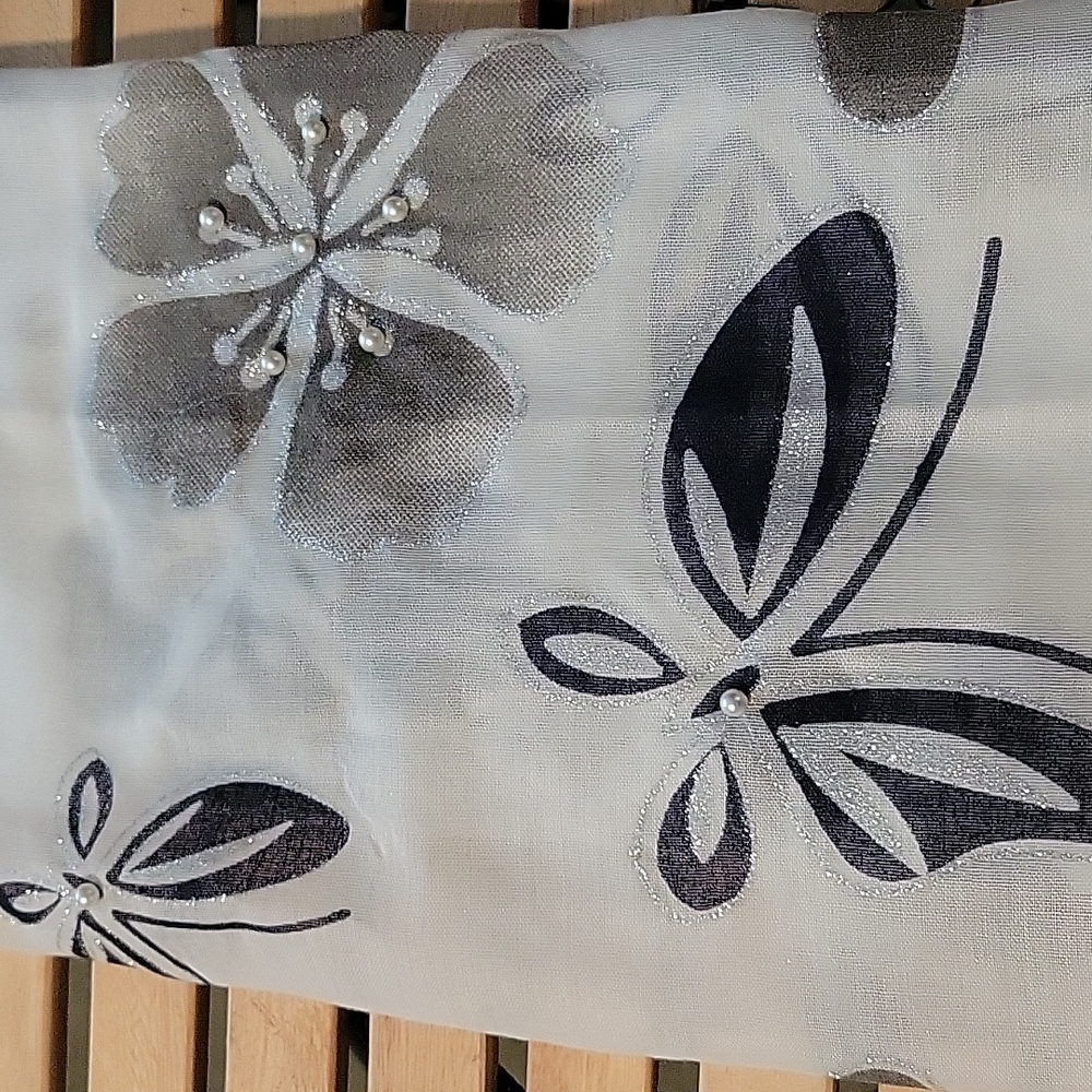 Gauzy scarf with pearls & glittery accents approximately 72 inches in length NWT